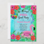Flamingle Pink Floral Afstuderen Pool Party Kaart (Voorkant)