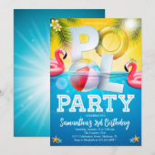 Flamingle Pool Party Verjaardag Kaart (Voorkant / Achterkant)