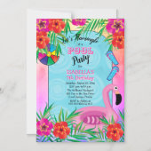 Flamingle Roze Bloemen 7e verjaardag Pool Party Magnetische Uitnodiging (Voorkant)