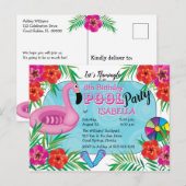 Flamingle Roze Bloemen 8e verjaardag Pool Party Uitnodiging Briefkaart (Voorkant / Achterkant)