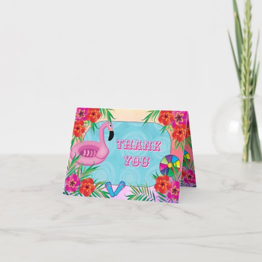 Flamingle Roze Bloemige Verjaardagsfeest Dankjewel Bedankkaart (Voorkant)