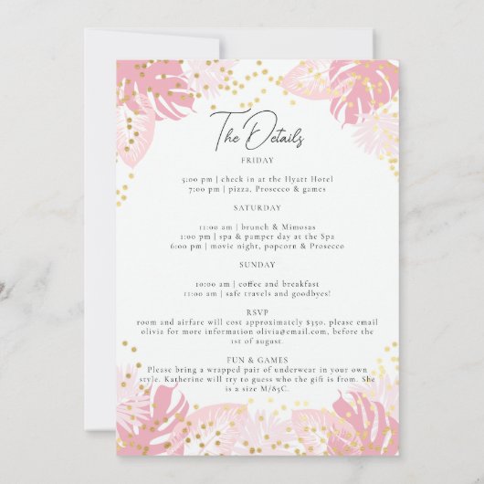 Flamingle Roze Tropisch Fun Bachelorette Routebesc Kaart (Achterkant)