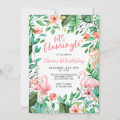 Flamingle Tropical first jarig flamingo Invitat Kaart (Voorkant)