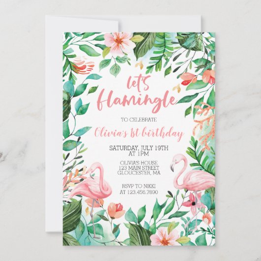 Flamingle Tropical first jarig flamingo Kaart (Voorkant)