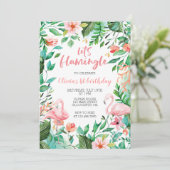 Flamingle Tropical first jarig flamingo Kaart (Staand voorkant)