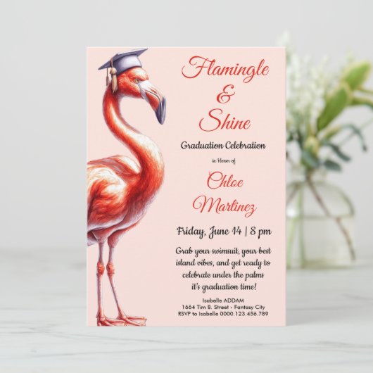 Flamingle & Vieren! Flamingo Afstudeerfeest Kaart (Staand voorkant)