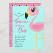 Flamingo 1e Verjaardag Schattigee Uitnodigingen (Voorkant / Achterkant)