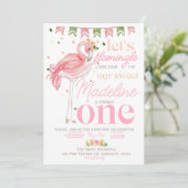 Flamingo 1e Verjaardag Uitnodiging Let's Flamingle (Staand voorkant)