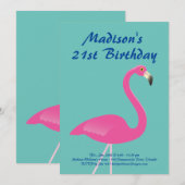 Flamingo 21e verjaardagsfeestje Uitnodigen - turqu Kaart (Voorkant / Achterkant)