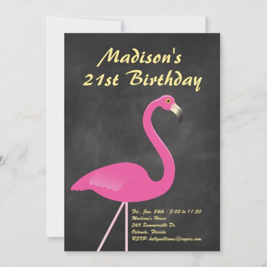 Flamingo 21st Birthday Party Invite - chalkboard Kaart (Voorkant)