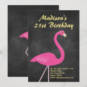 Flamingo 21st Birthday Party Invite - chalkboard Kaart (Voorkant / Achterkant)