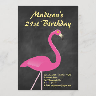 Flamingo 21st Birthday Party Invite - chalkboard Kaart