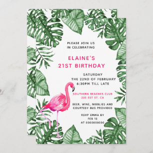 Flamingo 21st Birthday party Uitnodiging