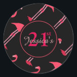 Flamingo 21st Birthday Ronde Sticker<br><div class="desc">Deze stijlvolle roze en zwarte flamingo aangepaste stickers zijn geweldig om aan feestgunsten toe te voegen als keepsakes voor uw gasten.</div>
