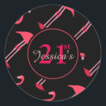 Flamingo 21st Birthday Ronde Sticker<br><div class="desc">Deze stijlvolle roze en zwarte flamingo aangepaste stickers zijn geweldig om aan feestgunsten toe te voegen als keepsakes voor uw gasten.</div>