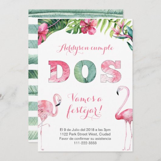 Flamingo 2e verjaardag nodigt meisje uit in het Sp Kaart (Voorkant / Achterkant)