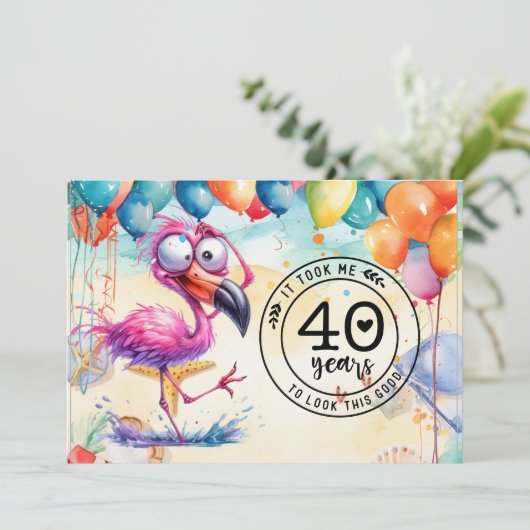 Flamingo 40th Verjaardag grappig gezegde voor fees Kaart (Staand voorkant)
