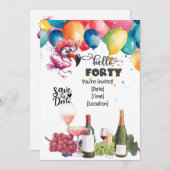 Flamingo 40th Verjaardag grappig gezegde voor fees Kaart (Voorkant / Achterkant)