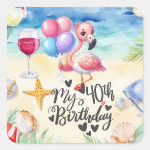 Flamingo 40th Verjaardag grappig gezegde voor fees Vierkante Sticker