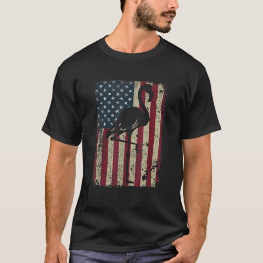 flamingo 4 juli amerikaanse vlag grappig P T-shirt (Voorkant)