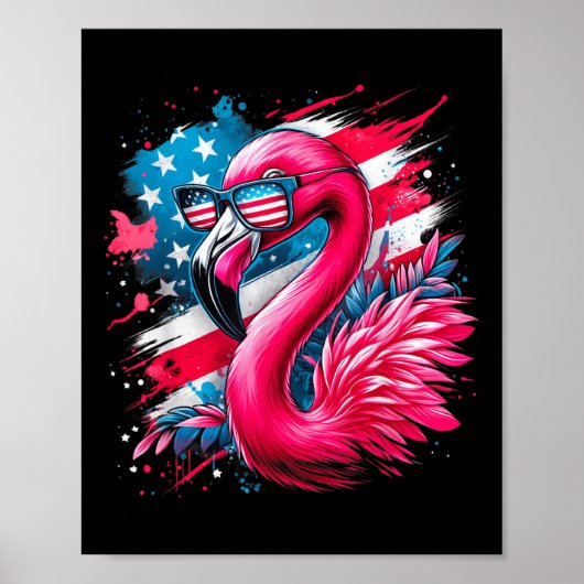 Flamingo 4 juli Amerikaanse vlag Patriottisch Poster (Voorkant)
