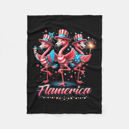 Flamingo 4 juli Patriottische Amerikaanse Onafhank Fleece Deken (Voorkant)