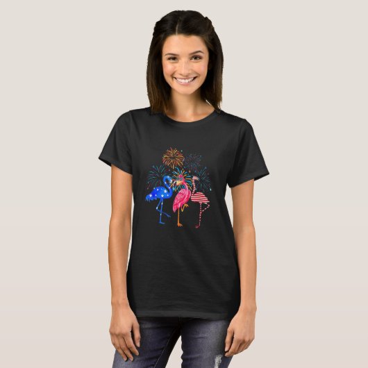 Flamingo 4th of Juli Amerikaanse vlag Flamingo Ind T-shirt (Voorkant volledig)