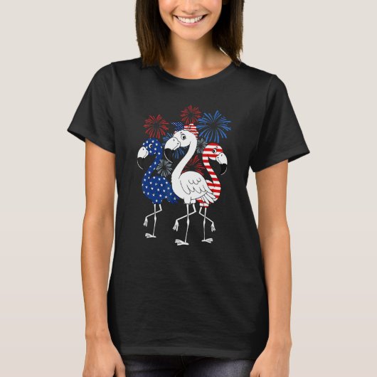 Flamingo 4th Of July American Flag Independence Fi T-shirt (Voorkant)