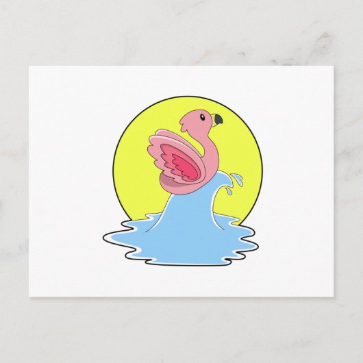 Flamingo aan het surfen op water briefkaart (Voorkant)