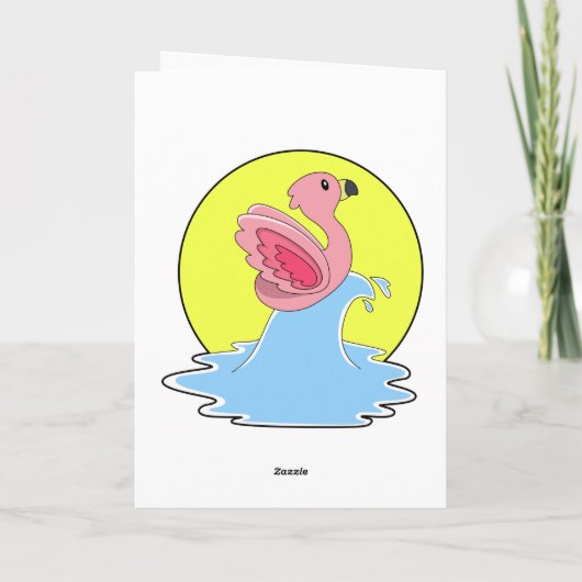 Flamingo aan het surfen op water kaart (Achterkant)