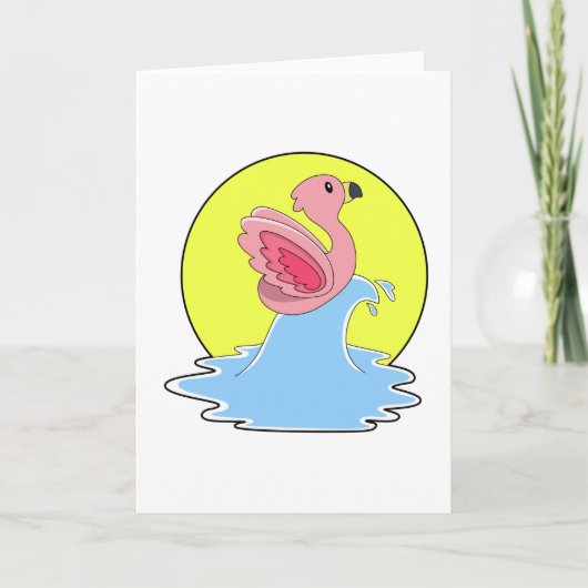 Flamingo aan het surfen op water kaart (Voorkant)