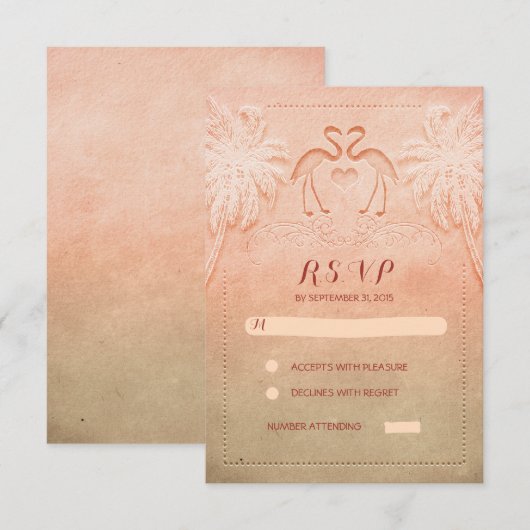flamingo aan zee bruiloft RSVP kaarten (Voorkant / Achterkant)