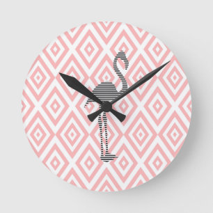 Flamingo - abstract geometrisch patroon - roze. ronde klok