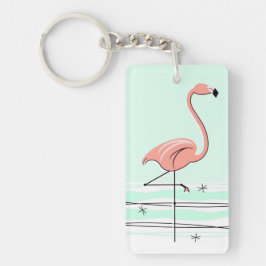 Flamingo acrylic sleutelketting rechthoek groen sleutelhanger