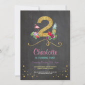 Flamingo Aloha 2e 2 Birthday Party Chalk Invite Kaart (Voorkant)