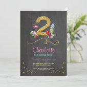 Flamingo Aloha 2e 2 Birthday Party Chalk Invite Kaart (Staand voorkant)