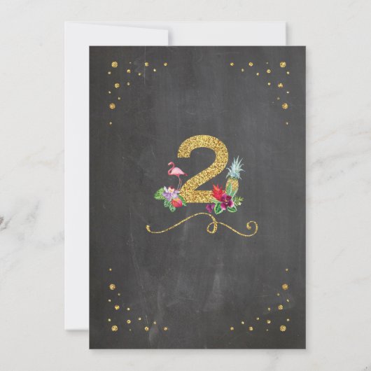Flamingo Aloha 2e 2 Birthday Party Chalk Invite Kaart (Achterkant)