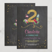 Flamingo Aloha 2e 2 Birthday Party Chalk Invite Kaart (Voorkant / Achterkant)