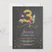 Flamingo Aloha 3rd 3 Birthday Party Chalk Invite Kaart (Voorkant)