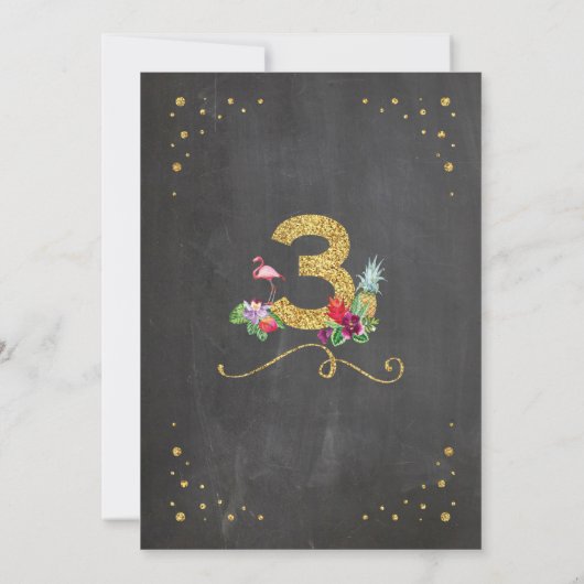 Flamingo Aloha 3rd 3 Birthday Party Chalk Invite Kaart (Achterkant)