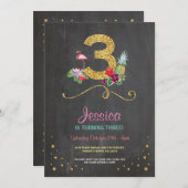 Flamingo Aloha 3rd 3 Birthday Party Chalk Invite Kaart (Voorkant / Achterkant)