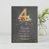 Flamingo Aloha 4E 4 Verjaardag Party Chalk Uitnodi Kaart (Staand voorkant)