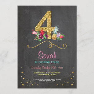 Flamingo Aloha 4TH 4 Birthday Party Chalk Invite Kaart