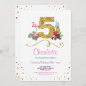 Flamingo Aloha 5e 5 Verjaardagsfeest Uitnodigen Kaart (Voorkant / Achterkant)