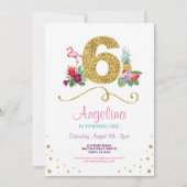 Flamingo Aloha 6e Zes verjaardag Uitnodiging (Voorkant)