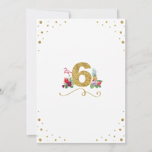 Flamingo Aloha 6e Zes verjaardag Uitnodiging (Achterkant)