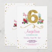 Flamingo Aloha 6e Zes verjaardag Uitnodiging (Voorkant / Achterkant)