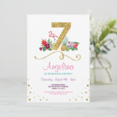 Flamingo Aloha 7e 7 verjaardagsfeestje Uitnodigen Kaart (Staand voorkant)