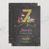 Flamingo Aloha 7th Birthday 7 Party Chalk Invite Kaart (Voorkant / Achterkant)