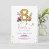 Flamingo Aloha 8e Acht 8 Verjaardagsfeest Uitnodig Kaart (Staand voorkant)